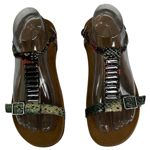 Vionic 342 Navassa Tan T Strap Embellished Snakeskin Sandals Womens 7 Comfort - Picture 8 of 12